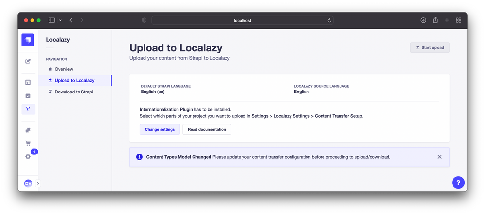 Strapi Localization Plugin - Upload screen